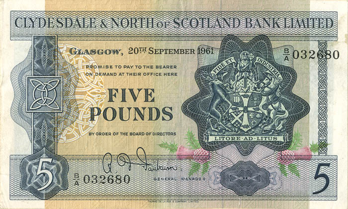 Scotland - 5 Pounds - P-19b - 1961 dated Foreign Paper Money